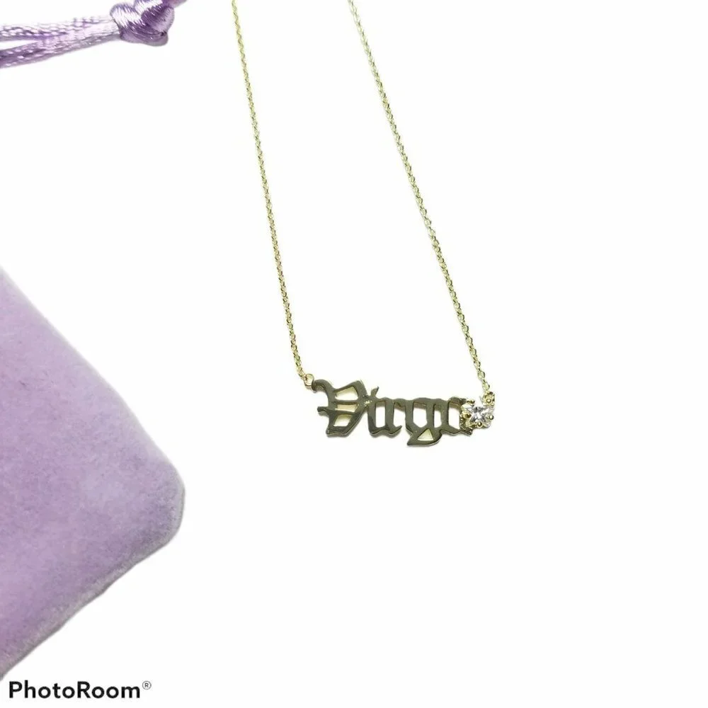 Pendant Necklace 18K Gold Plated Virgo 18" Chain Zodiac Script Astrological Gift